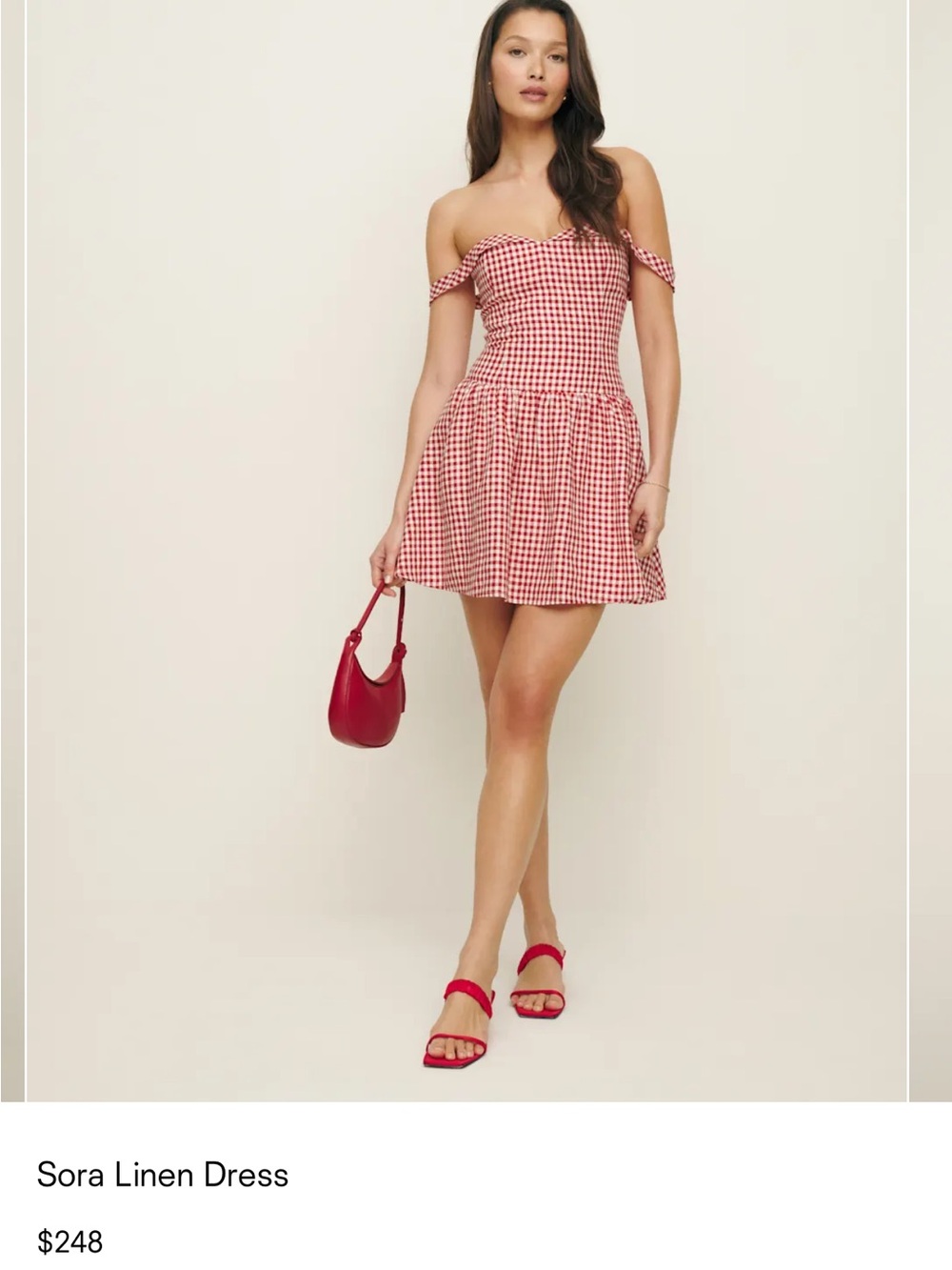 Reformation Sora Linen Mini Dress in Red and White Gingham - Picture 5 of 9